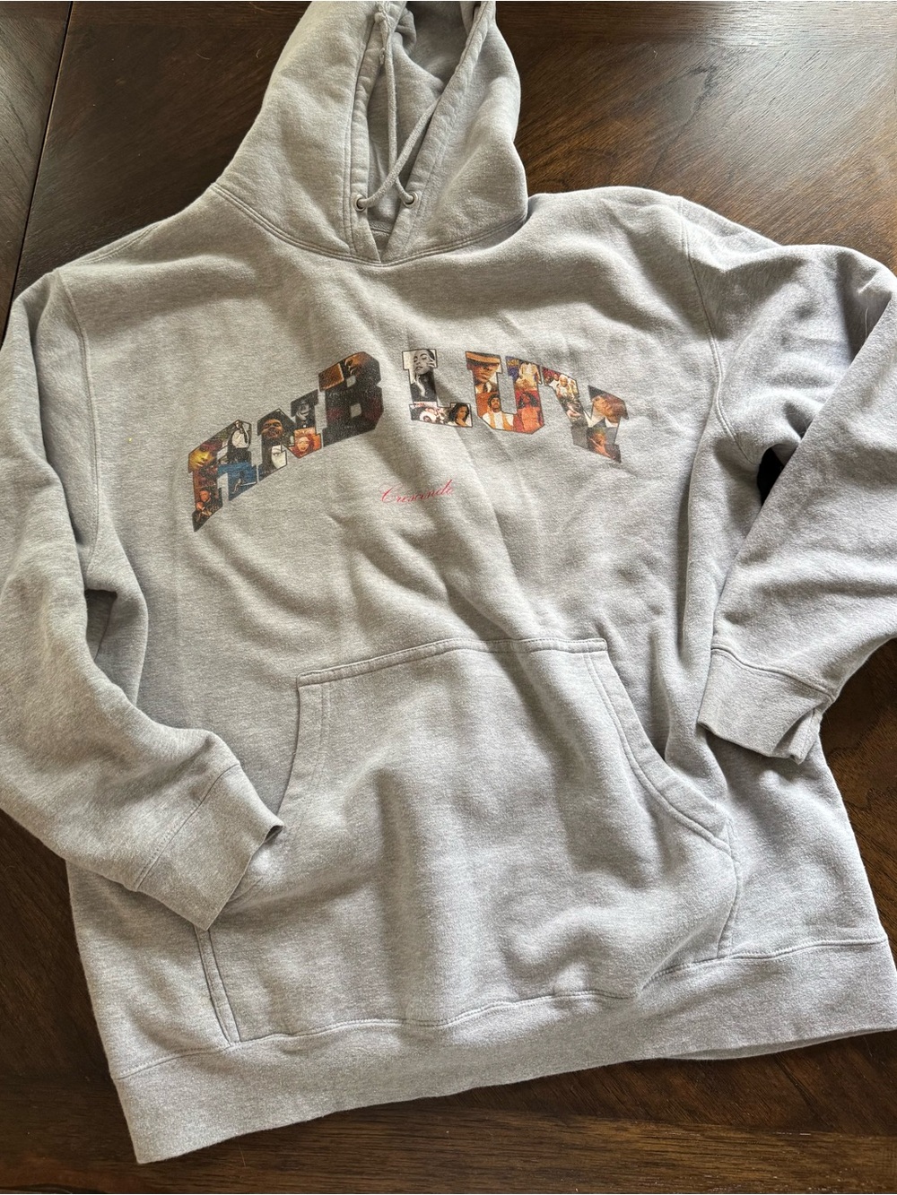 Grey Graphic Pullover Hoodie with RnB Collage Logo
